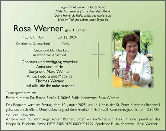 Traueranzeige von Rosa Werner von FZ