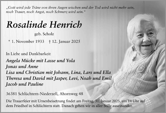 Traueranzeige von Rosalinde Henrich von FZ