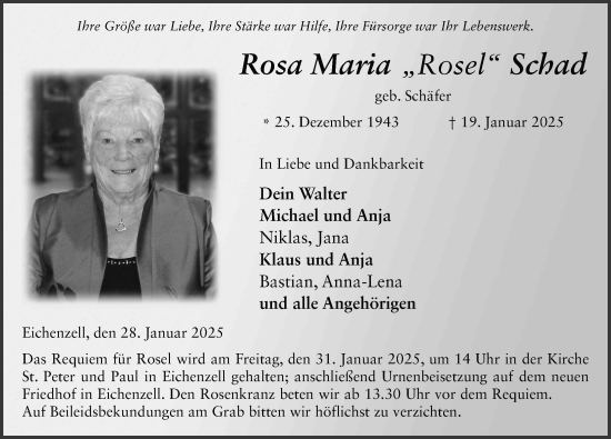 Traueranzeige von Rosa Maria Schad von FZ