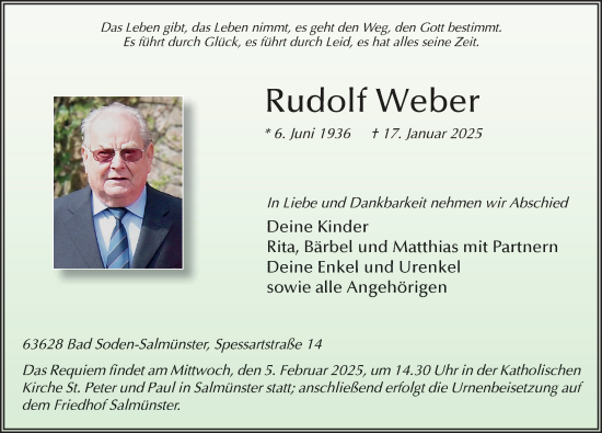 Traueranzeige von Rudolf Weber von FZ
