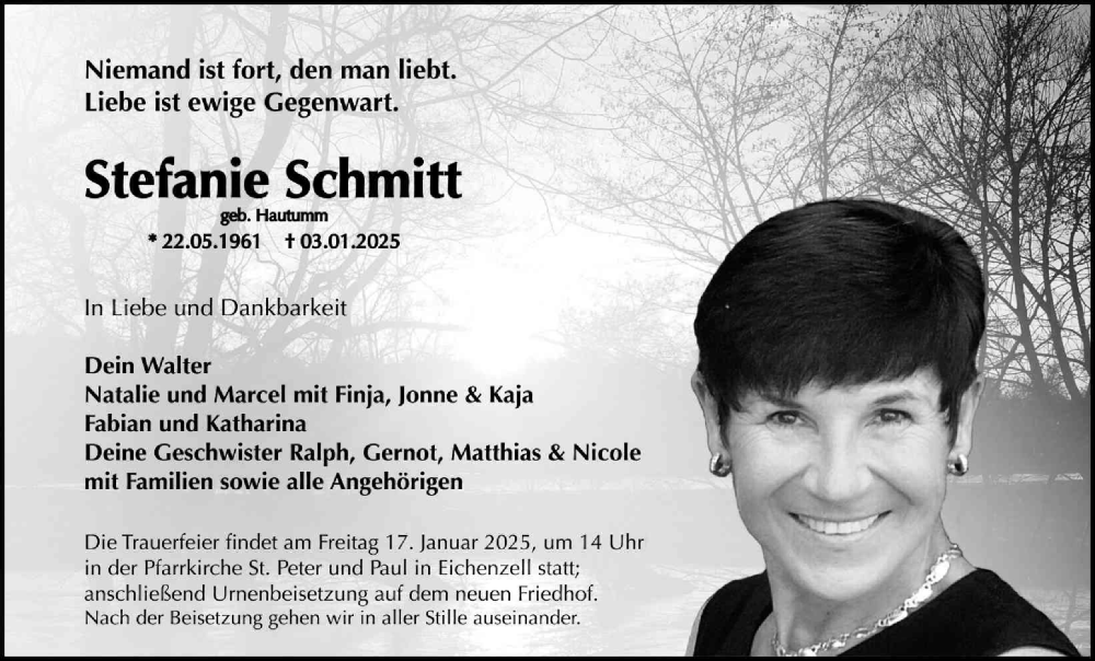  Traueranzeige für Stefanie Schmitt vom 15.01.2025 aus FZ
