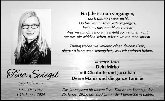 Traueranzeige von Tina Spiegel von FZ