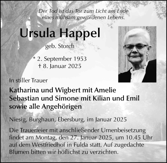Traueranzeige von Ursula Happel von FZ