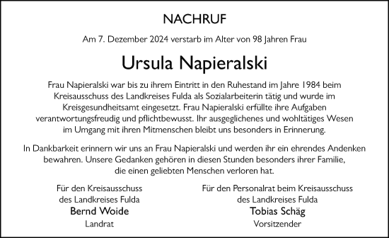 Traueranzeige von Ursula Napieralski von FZ