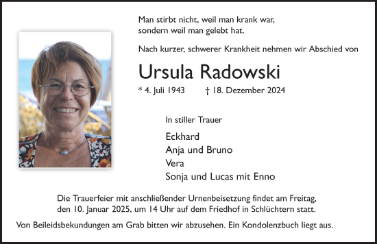 Traueranzeige von Ursula Radowski von FZ