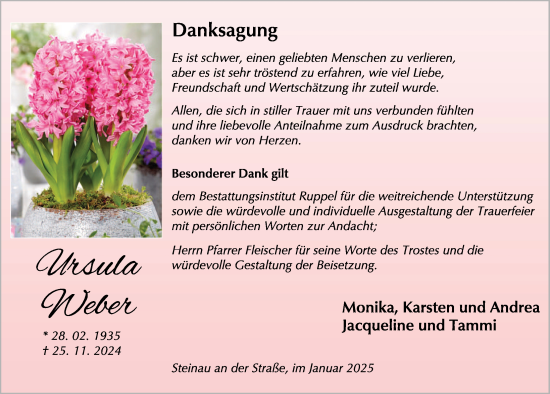 Traueranzeige von Ursula Weber von FZ
