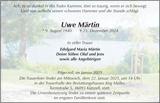 Traueranzeige von Uwe Märtin von FZ