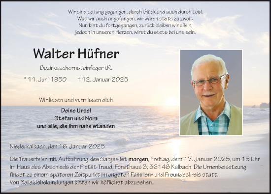 Traueranzeige von Walter Hüfner von FZ