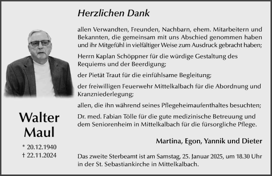 Traueranzeige von Walter Maul von FZ