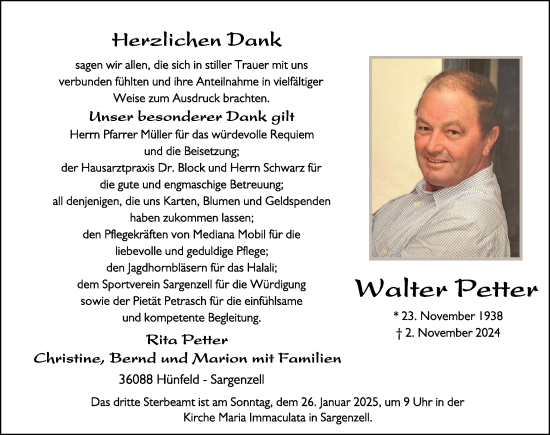 Traueranzeige von Walter Petter von FZ