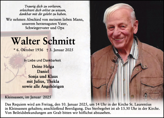Traueranzeige von Walter Schmitt von FZ
