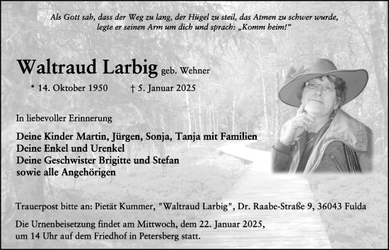 Traueranzeige von Waltraud Larbig von FZ