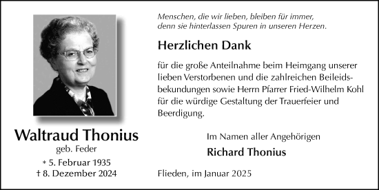 Traueranzeige von Waltraud Thonius von FZ