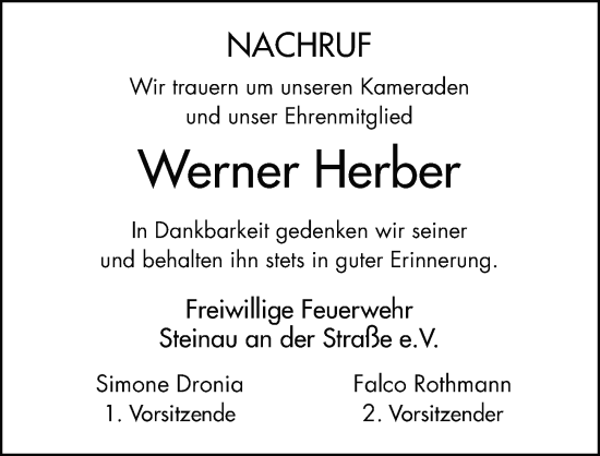 Traueranzeige von Werner Herber von FZ