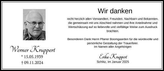 Traueranzeige von Werner Kruppert von FZ