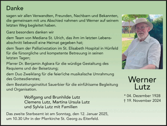 Traueranzeige von Werner Lutz von FZ