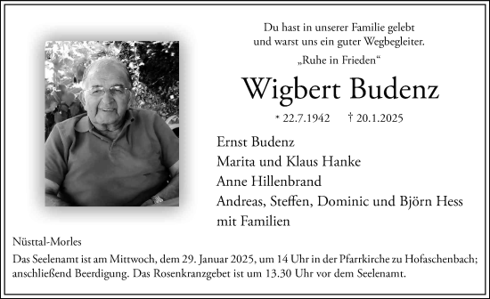 Traueranzeige von Wigbert Budenz von FZ