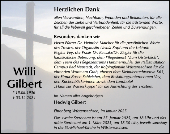 Traueranzeige von Willi Gilbert von FZ