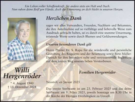 Traueranzeige von Willi Hergenröder von FZ