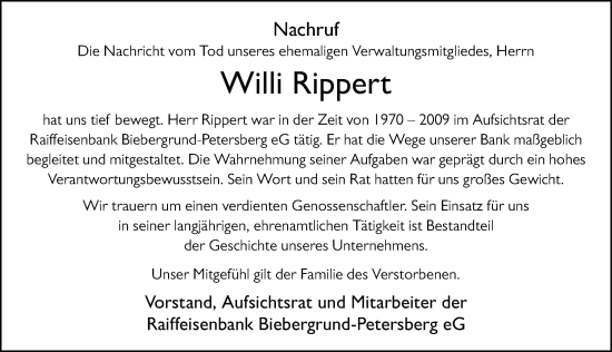 Traueranzeige von Willi Rippert von FZ