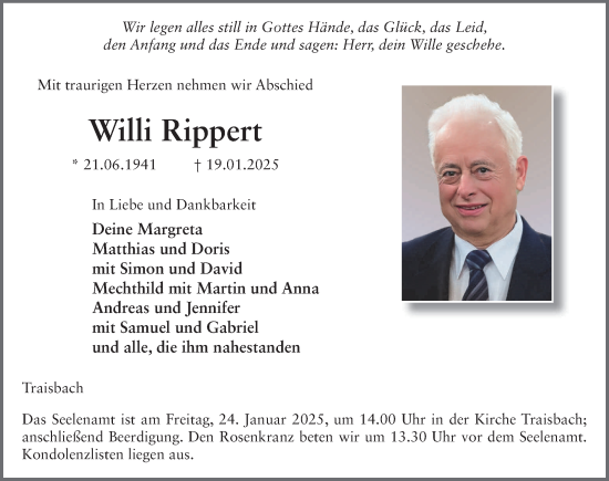 Traueranzeige von Willi Rippert von FZ