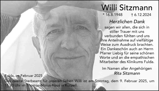 Traueranzeige von Willi Sitzmann von FZ