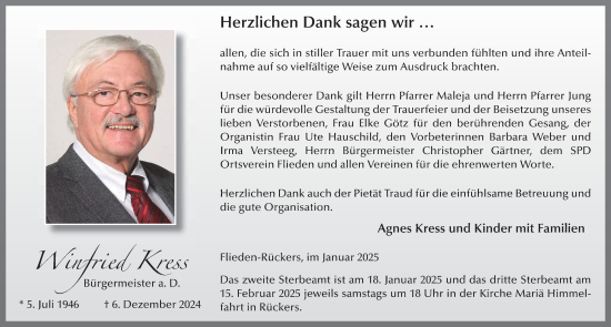 Traueranzeige von Winfried Kress von FZ