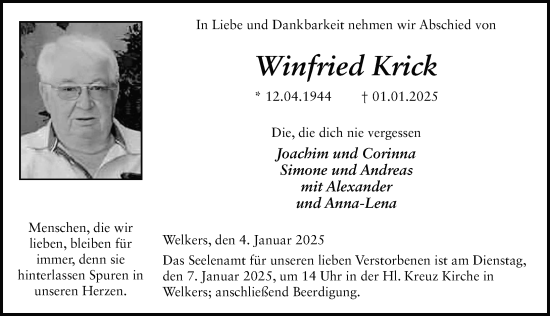 Traueranzeige von Winfried Krick von FZ