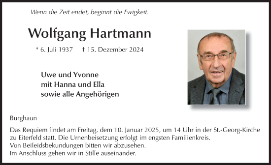 Traueranzeige von Wolfgang Hartmann von FZ