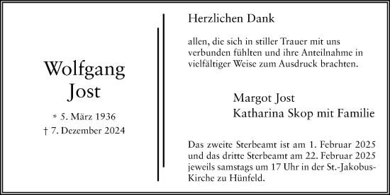 Traueranzeige von Wolfgang Jost von FZ
