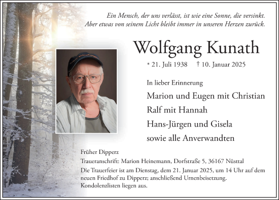 Traueranzeige von Wolfgang Kunath von FZ