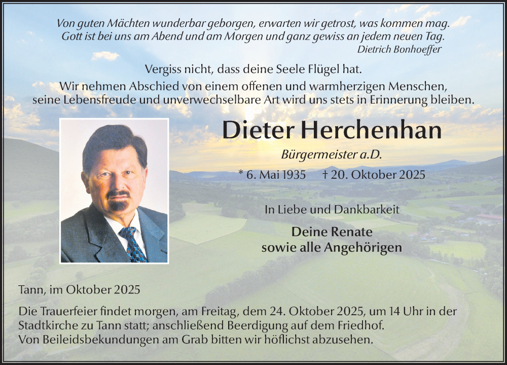  Traueranzeige für Dieter Herchenhan vom 23.10.2025 aus 