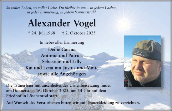 Traueranzeige von Alexander Vogel von FZ