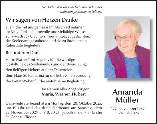 Traueranzeige von Amanda Müller von FZ