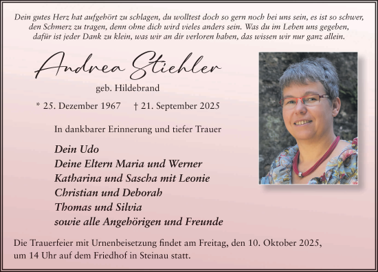 Traueranzeige von Andrea Stiehler von FZ