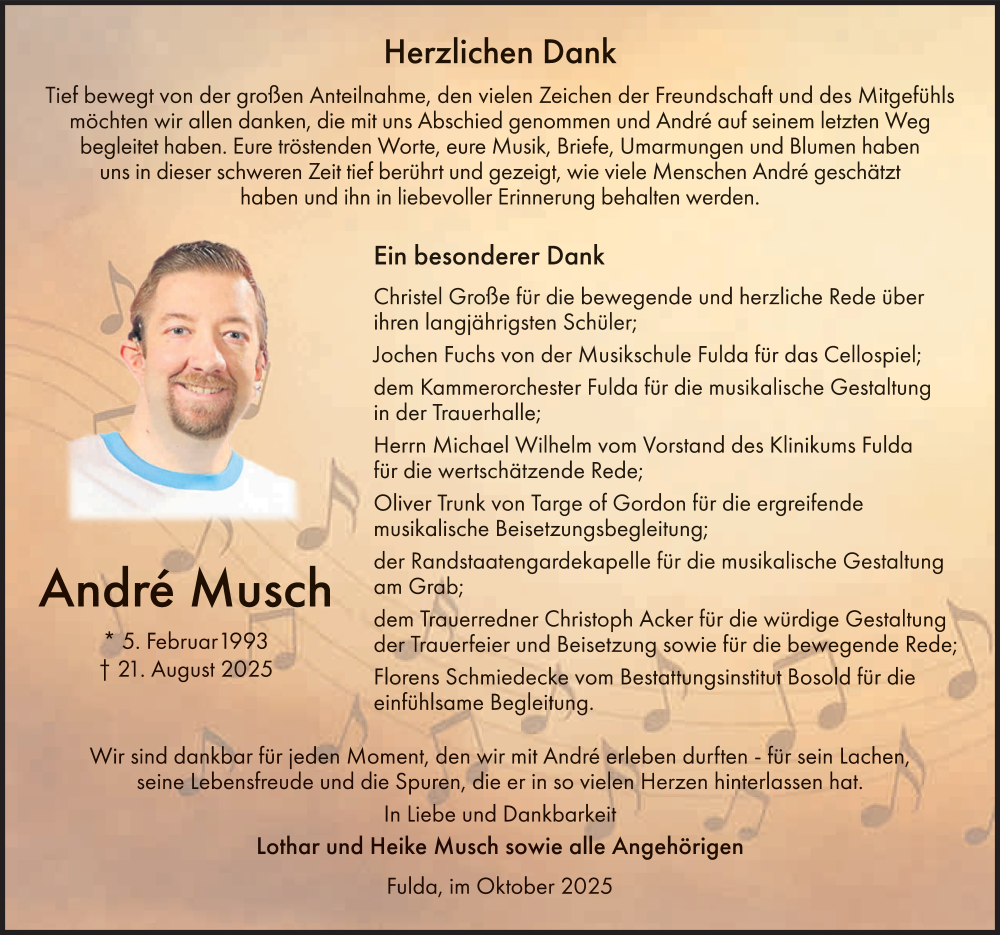  Traueranzeige für André Musch vom 11.10.2025 aus FZ