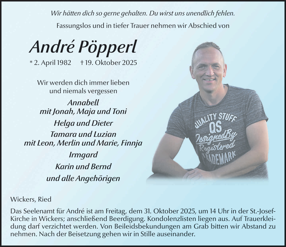  Traueranzeige für André Pöpperl vom 28.10.2025 aus FZ