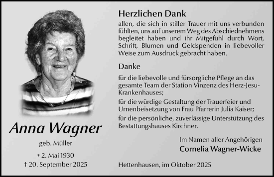 Traueranzeige von Anna Wagner von FZ