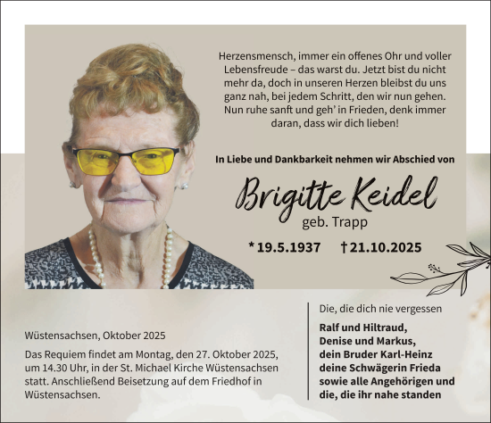 Traueranzeige von Brigitte Keidel von FZ