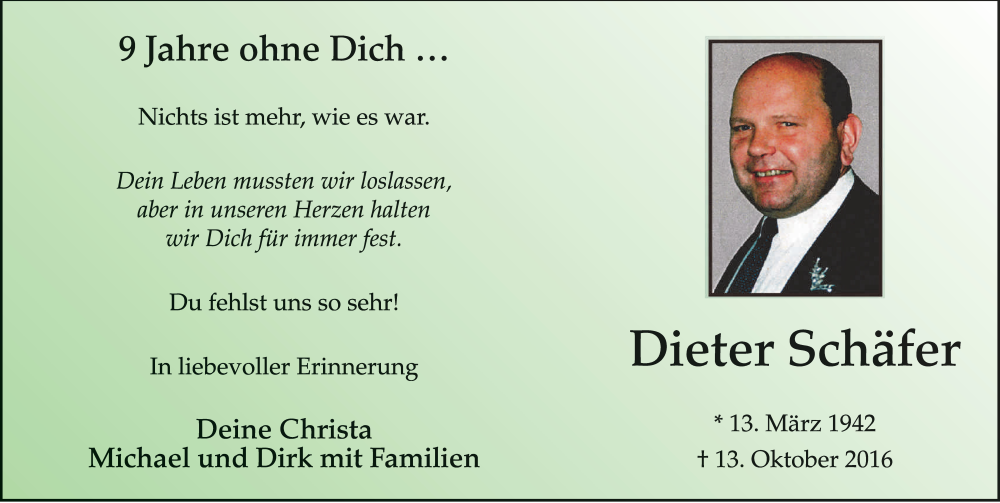  Traueranzeige für Dieter Schäfer vom 13.10.2025 aus FZ
