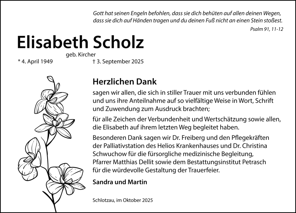  Traueranzeige für Elisabeth Scholz vom 02.10.2025 aus FZ