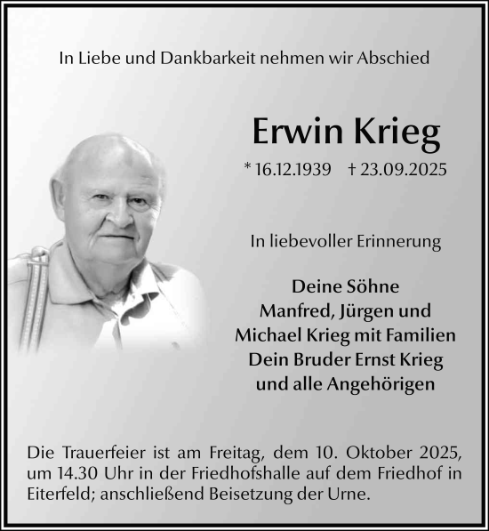 Traueranzeige von Erwin Krieg von FZ