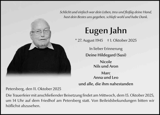 Traueranzeige von Eugen Jahn von FZ