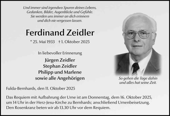 Traueranzeige von Ferdinand Zeidler von FZ