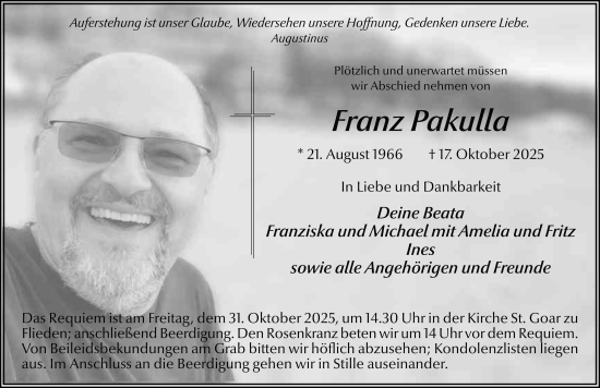 Traueranzeige von Franz Pakulla von FZ