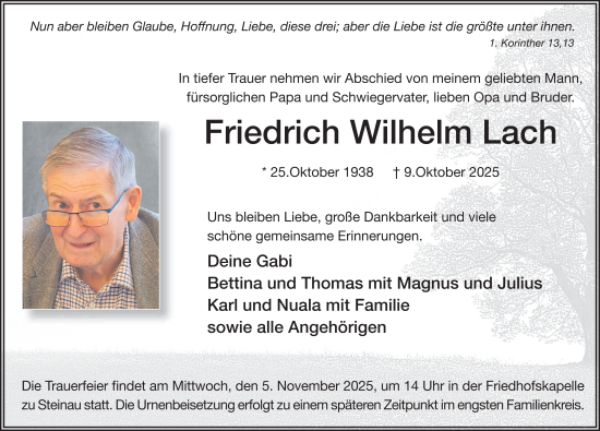 Traueranzeige von Friedrich Wilhelm Lach von FZ