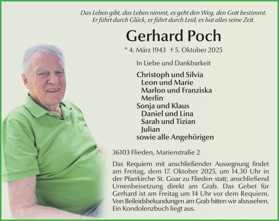 Traueranzeige von Gerhard Poch von FZ