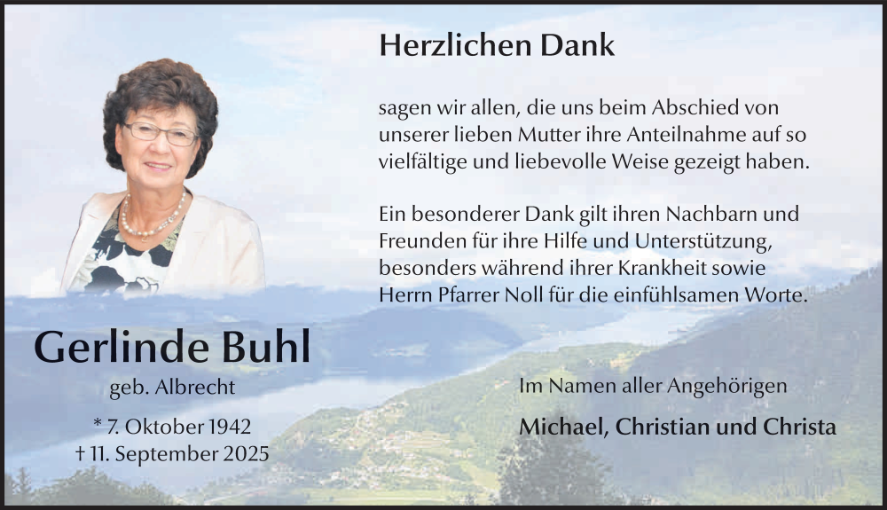  Traueranzeige für Gerlinde Buhl vom 24.10.2025 aus FZ