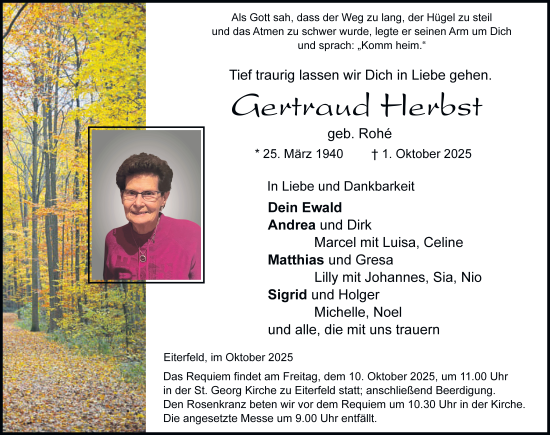 Traueranzeige von Gertraud Herbst von FZ