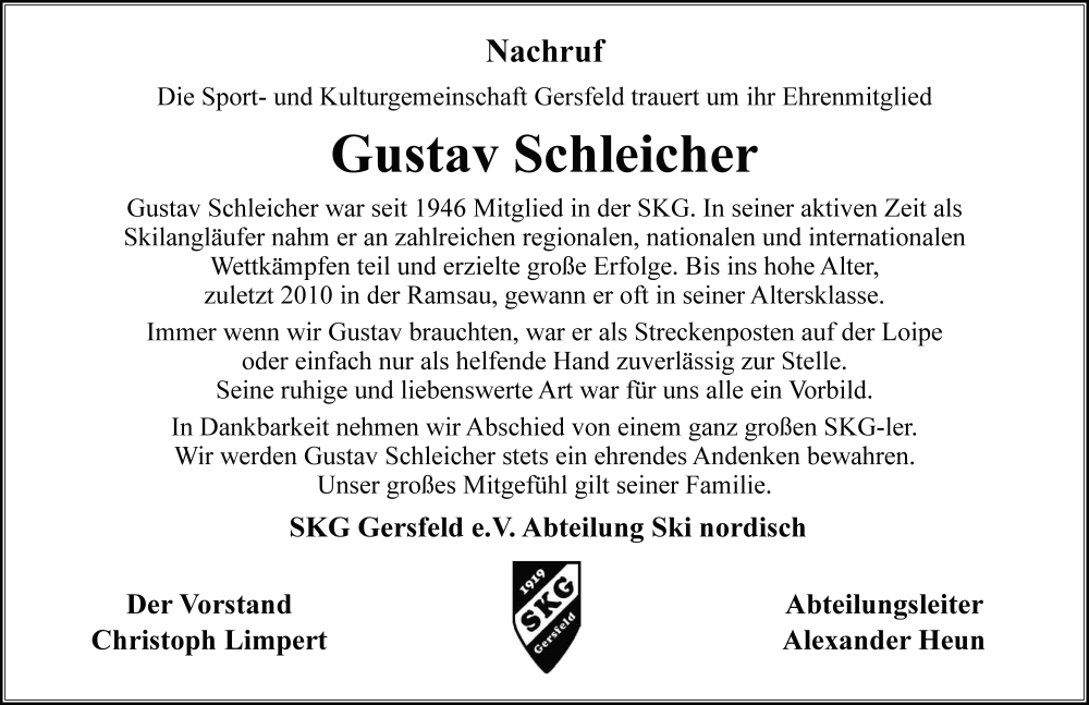  Traueranzeige für Gustav Schleicher vom 22.10.2025 aus FZ